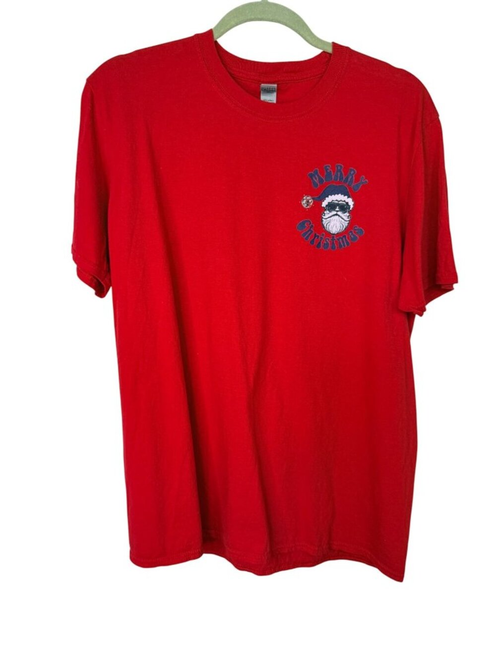 Merry Christmas Santa Graphic T-Shirt Gildan Softstyle Red Short Sleeve Size L